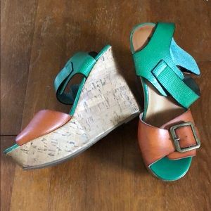 Mossimo Green and Cognac Wedges 7